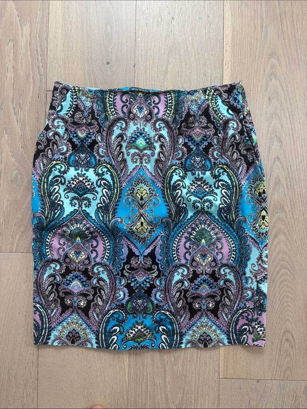 Paisley Print Pencil Skirt in Turquoise and Pink